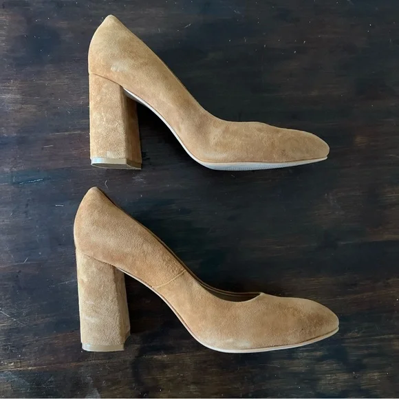 ABLE Suede High Heels Tan Brown Block Heel Sz 10 Round Toe - Picture 4 of 8